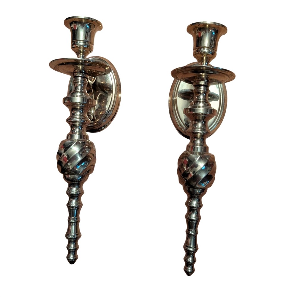 Vintage Brass Wall Sconce Candle Holders Pair Spiral Twist Made in India Gold